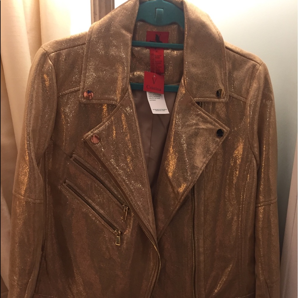 Stunning Christina Gold metallic Moto jacket